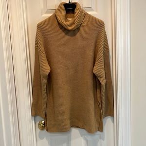 WAYF Cowl Neck Heavy Chunky Ribbed Knit Sweater Oversized Camel / Tan Large